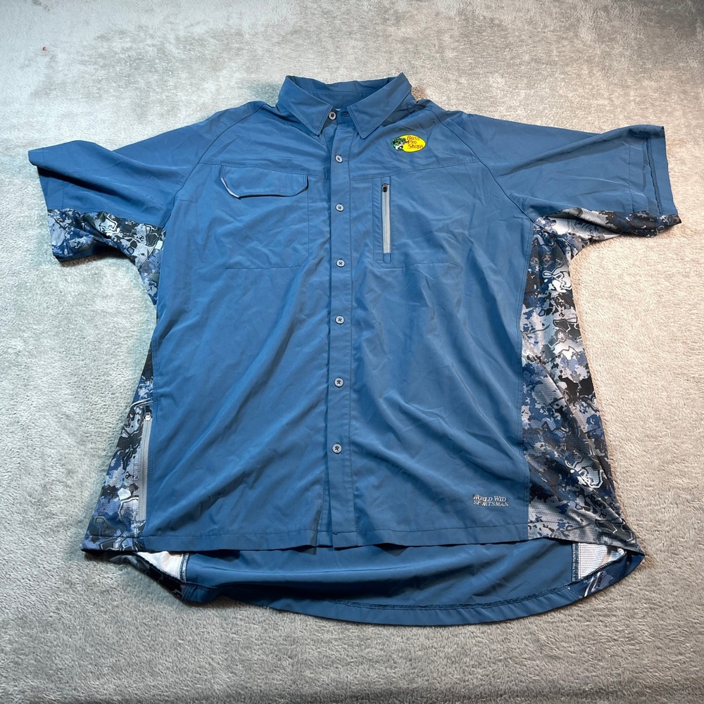Bass Pro Shops World Wide Sportsman Fishing Shirt Vented  3XL‎ Men's Blue Button
